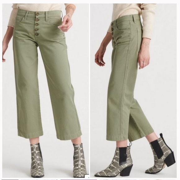 Lucky Brand Denim - Lucky Brand mid rise crop wide leg olive green jeans size 4 / 27